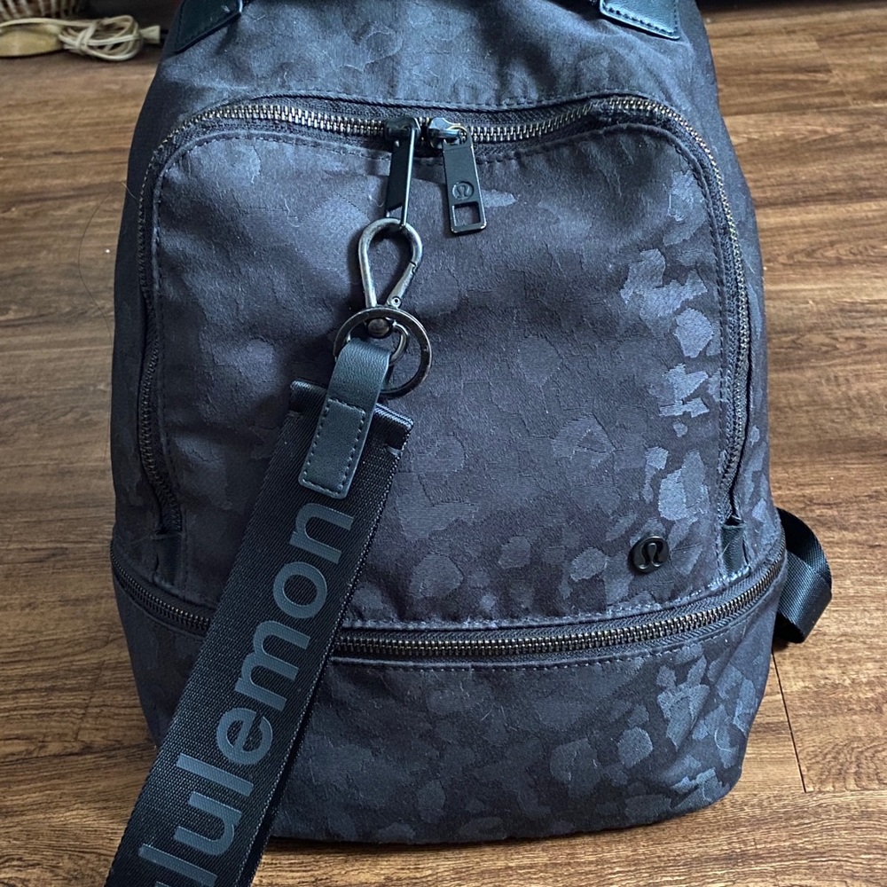 Lululemon City Adventure Black Patterned Backpack with Keychain Strap